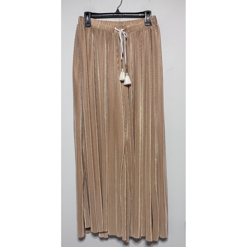Free People Wide Leg Pleated Velvet Pants in Light Taupe